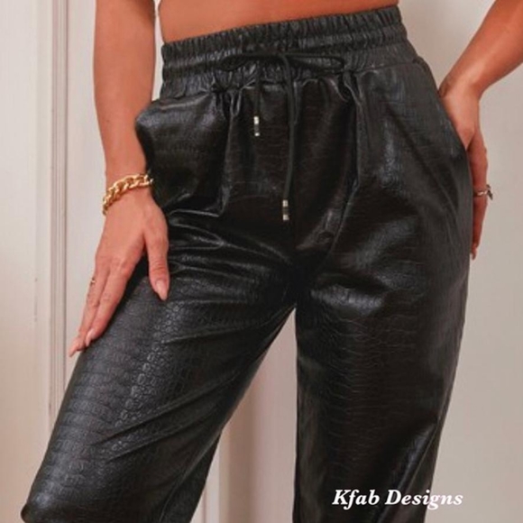 FAUX LEATHER BLACK TEXTURED JOGGERS 🎉2×HOST PICK🎉 - Picture 4 of 9